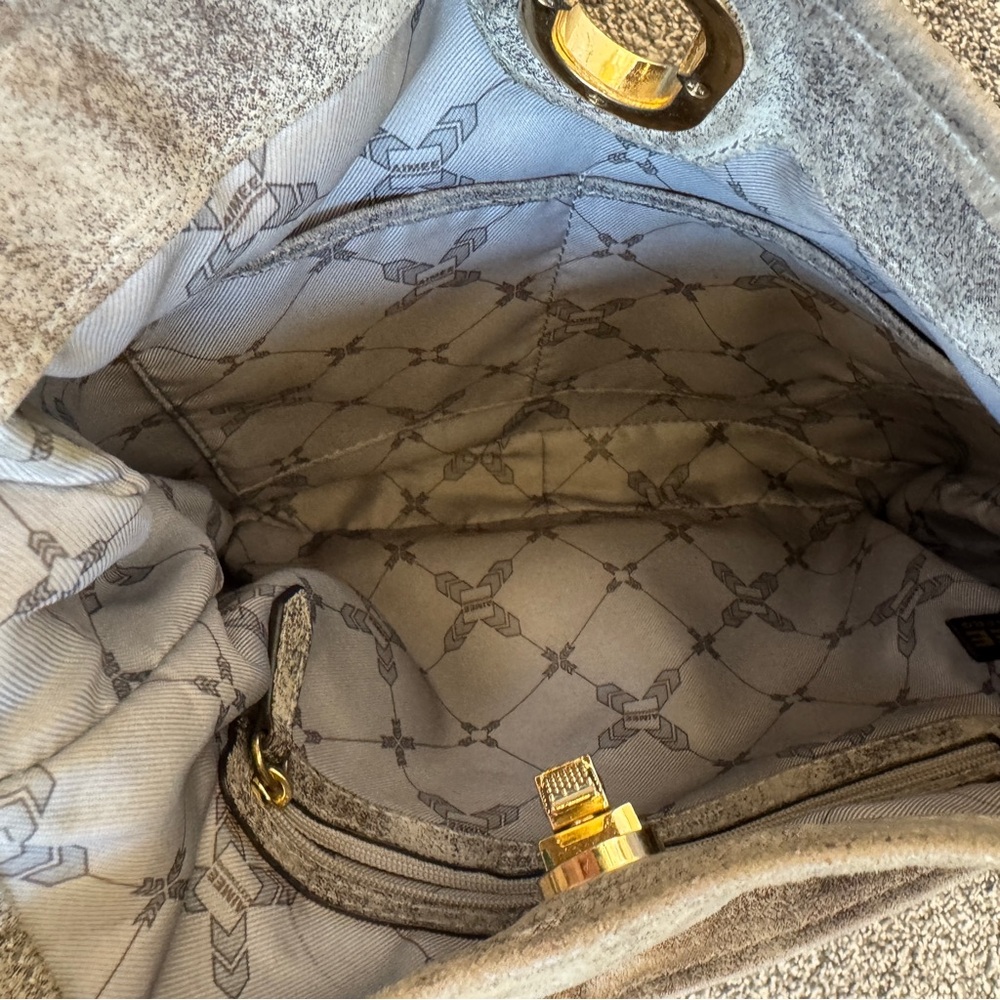 Aimee Kestenberg Distressed Grey Shimmer Suede Crossbody Bag, Removable Strap - Picture 10 of 16